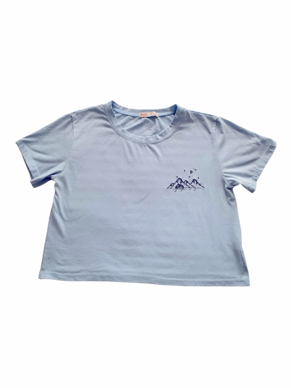 ROMWE T-Shirt Women Size M (6) Blue Crop Short Sleeves Crewneck Mountains